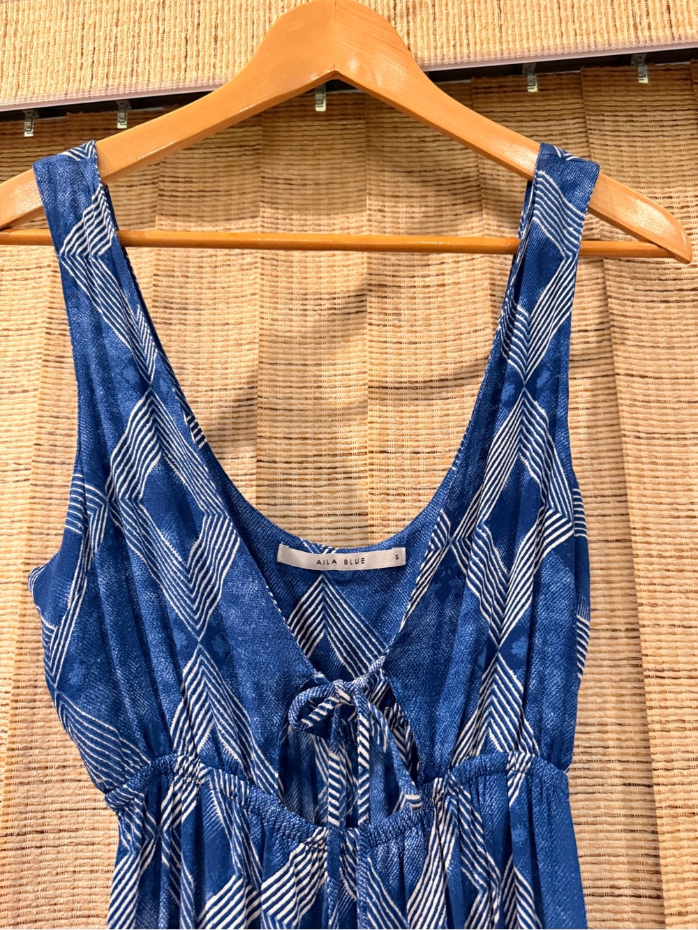 Aila Blue Summer Tie-Front Blue Geometric Maxi Dress - Picture 4 of 6
